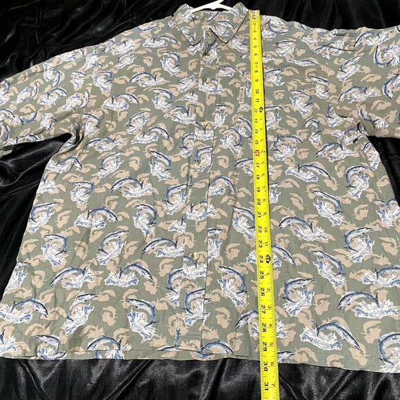 Columbia Buttin-Down Shirt Men's L Yellow Fish Print Short Sleeve Summer Casual - Picture 5 of 6